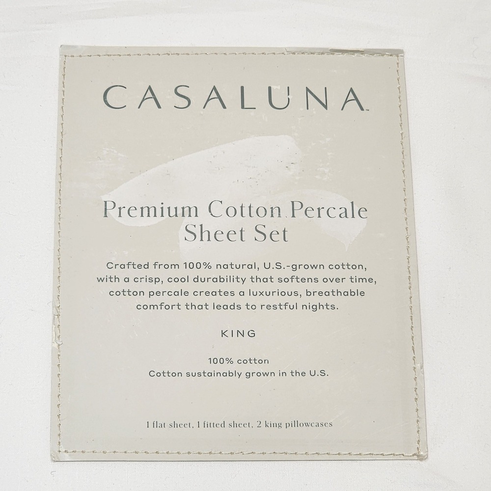 Casaluna King Premium Cotton Percale Sheet Set 400 TC White 4pc New - Picture 3 of 7